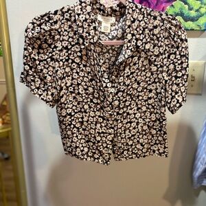 Zara Black and White Floral Blouse